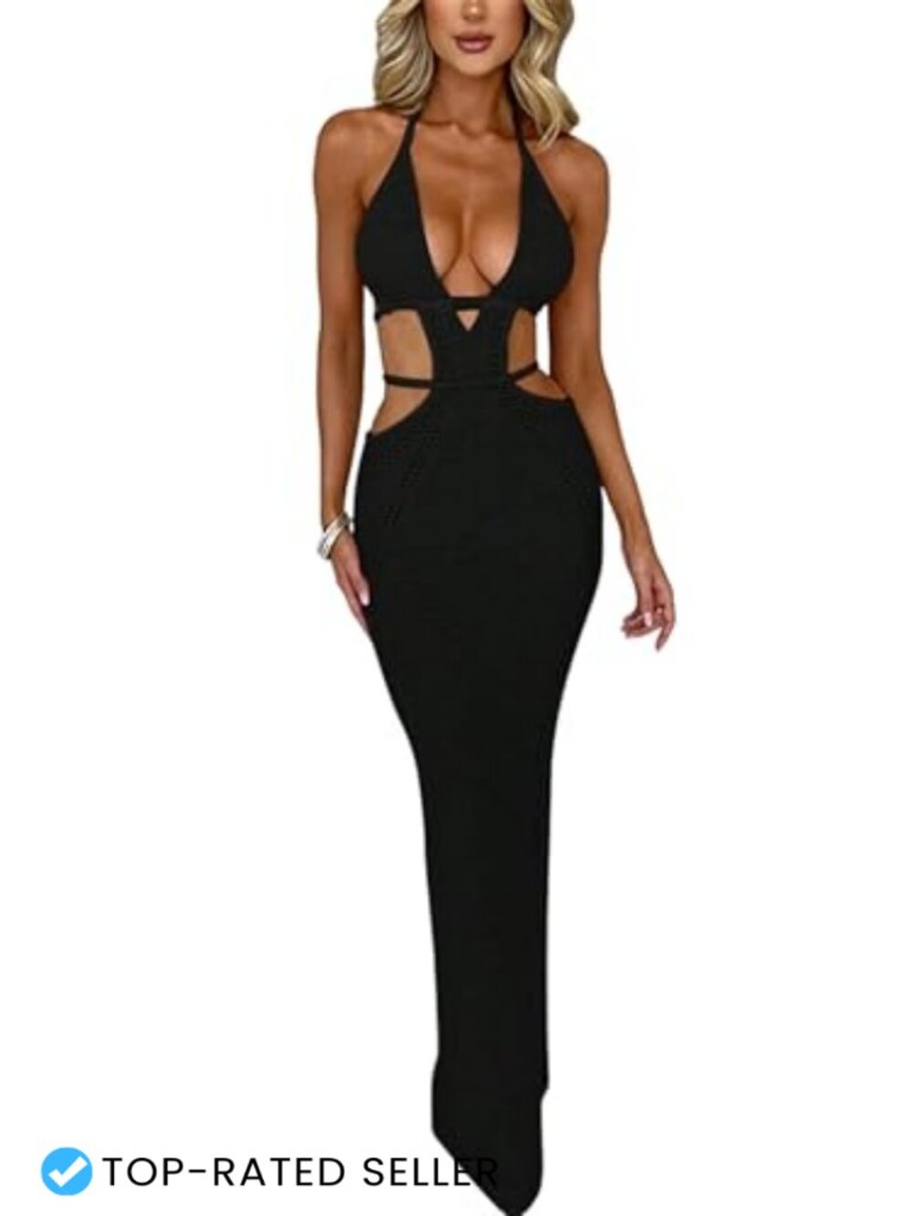 Crochet Halter Maxi Dress Backless Bodycon Summer Beach Vacation